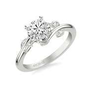 Floral Engagement Ring with Diamond and Milgrain Accented Petal Gallery and Polished Shank