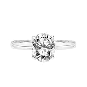Diamond Engagement Ring with High Polished Shank with Diamond Accented Prongs & Row of Interior Diamonds