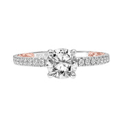 Lyric Engagement Ring with Diamond Collar and Inner Carved details and Diamond Shank