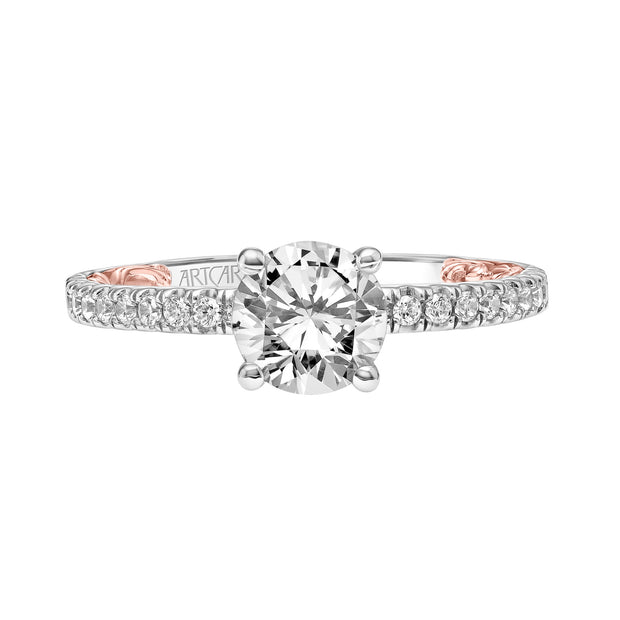 Lyric Engagement Ring with Diamond Collar and Inner Carved details and Diamond Shank