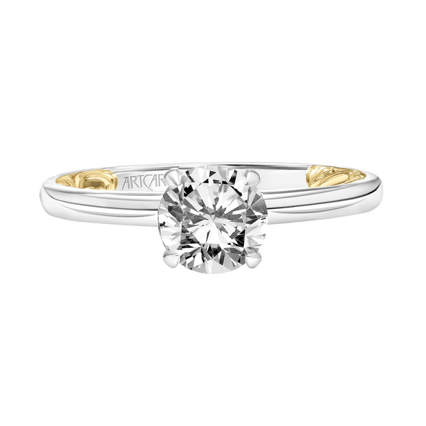 Lyric Solitaire Diamond Engagement Ring  with Inner Carved details and Polished Shank