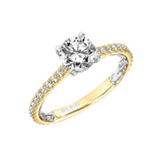 Lyric Engagement Ring with Inner Carved details and Diamond Shank