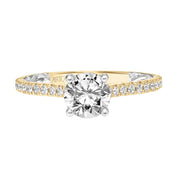 Lyric Engagement Ring with Inner Carved details and Diamond Shank