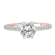 Lyric Engagement Ring with Six Prong Setting and Inner Carved details and Diamond Shank