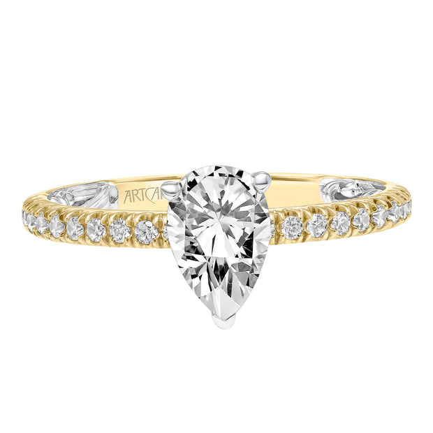 Lyric Engagement Ring with  Inner Carved details and Diamond Shank