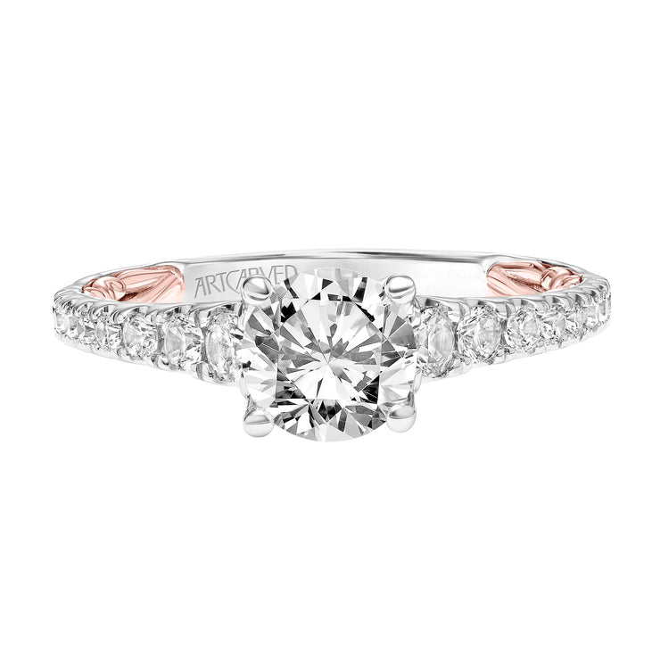 Lyric Engagement Ring with Diamond Accent basket and Inner Carved details and Graduated Diamond Shank