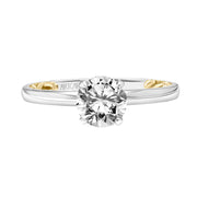 Lyric Solitaire Diamond Engagement Ring with Hidden Diamond Halo and Inner Carved details and Polished Shank