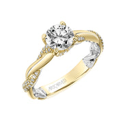 Lyric Engagement Ring with Diamond Accent basket and Inner Carved details with Alternating Diamond and Polish Twist Shank