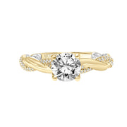 Lyric Engagement Ring with Diamond Accent basket and Inner Carved details with Alternating Diamond and Polish Twist Shank