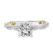 Lyric Engagement Ring with Diamond Collar and Inner Carved details and Twist Diamond Shank