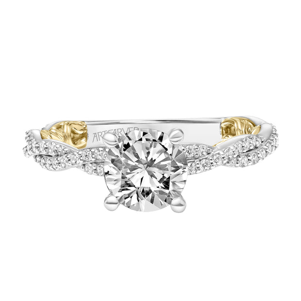 Lyric Engagement Ring with Diamond Collar and Inner Carved details and Twist Diamond Shank