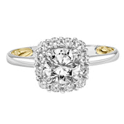 Lyric Engagement Ring with Cushion Diamond Halo and Accented Diamond Gallery with Polished Shank