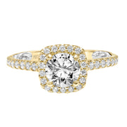 Lyric Engagement Ring with Cushion Diamond Halo and Accented Diamond Gallery with Diamond Shank