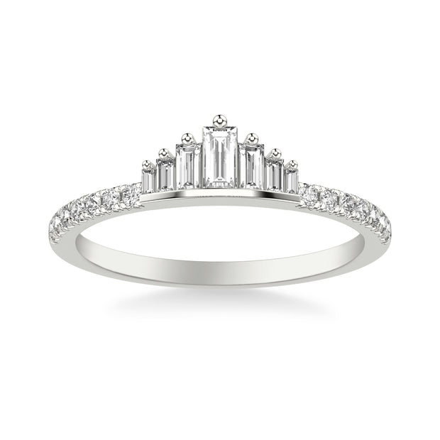 Contemporary Stackable with Prong Set Graduated Baguette Diamond and Round Diamond Tiara Band