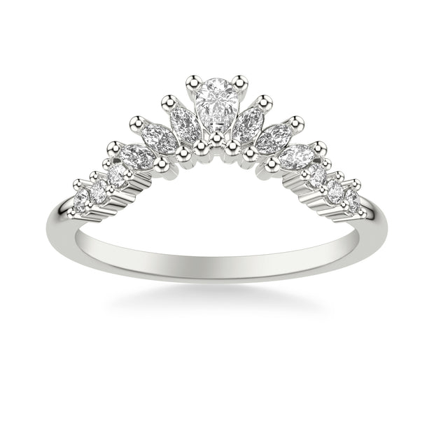 Contemporary Curved Stackable with Prong Set Mixed Pear &  Marquise &  and Round Diamond  Band