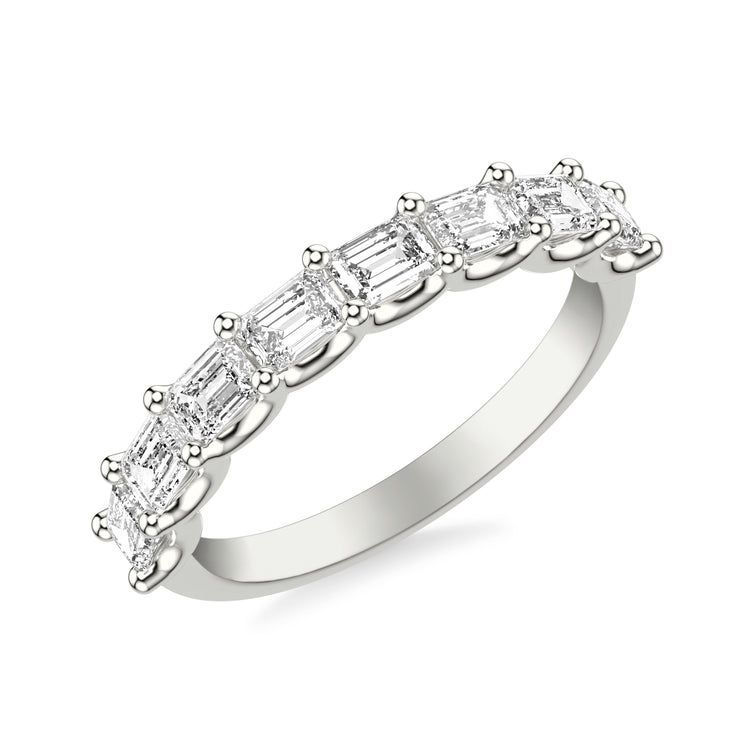 Anniversary Band with East/West Emerald Diamonds and Double Shared Prong