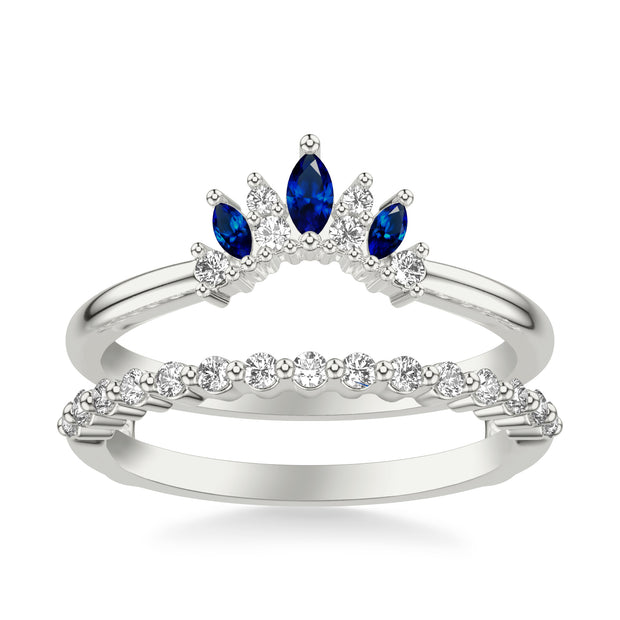 Contemporary Ring Enhancer with Marquise Blue Sapphires and Round Diamonds