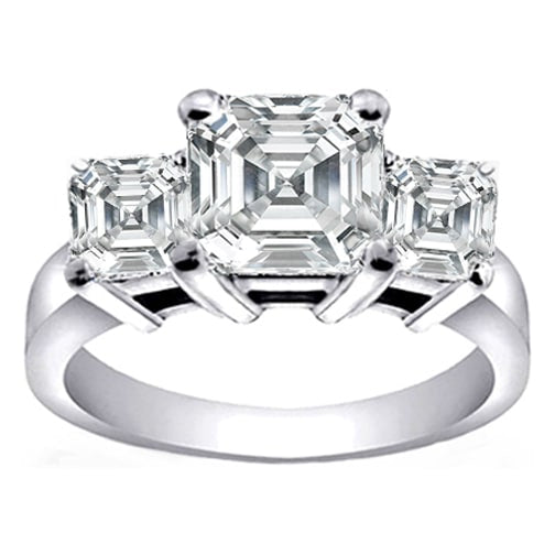 Asscher Shape Diamond Three Stone Ring