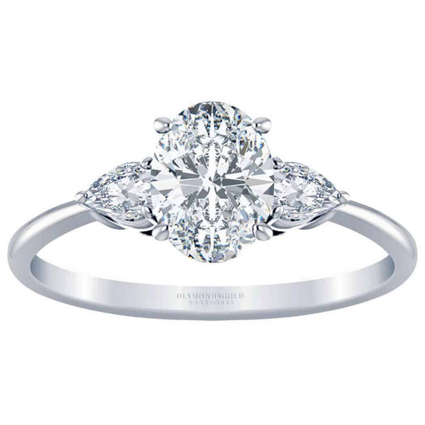 Oval and Pear Shape Diamond Three Stone Ring
