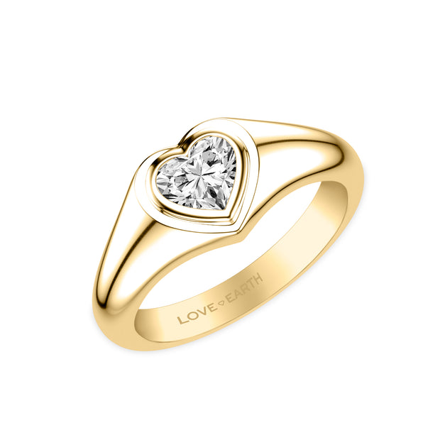 Lab-Created Diamond Heart Bezel Set Signet Ring