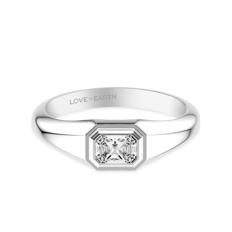 Lab-Created Diamond Emerald Bezel Set Signet Ring