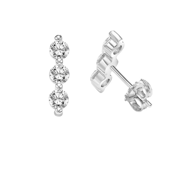 Iconix Collection Lab-Grown Diamond Three-Stone Shared Prong Set Earrings