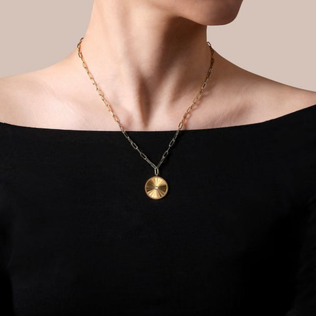 Textured Gold Medallion Paperclip Necklace