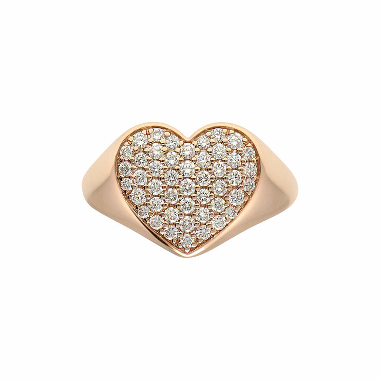 Heart Signet Ring with Pave` Diamonds