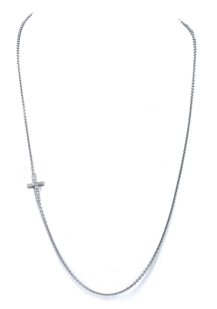 Quality Gold Sterling Silver 18in CZ Sideways Cross Necklace QG5177-18 -  Ritzi Jewelers