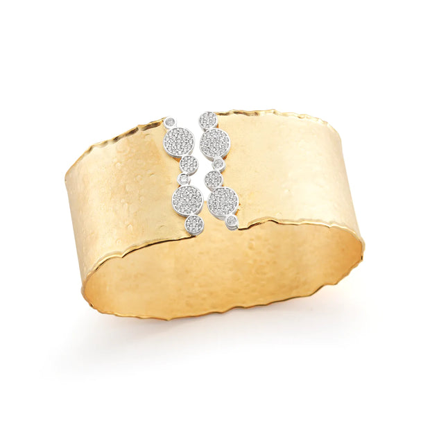 Wide Cuff Bracelet with Pave` Diamond Circles