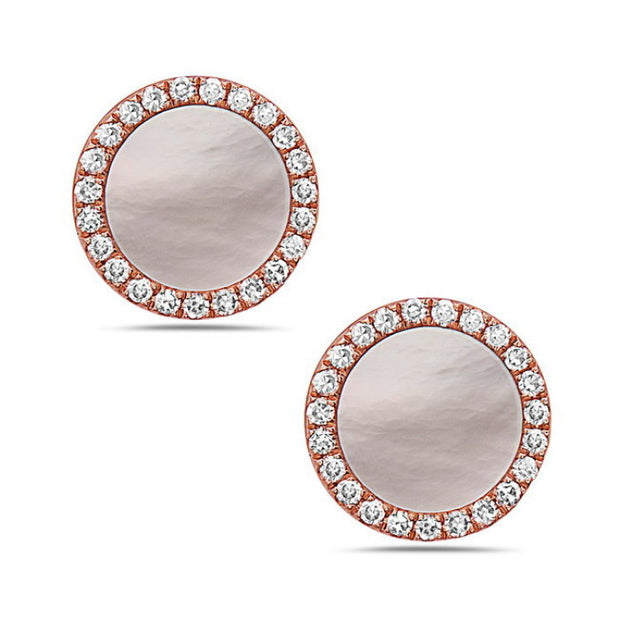 Rose Gold and Diamond, Mother of Pearl Disc Stud Earring