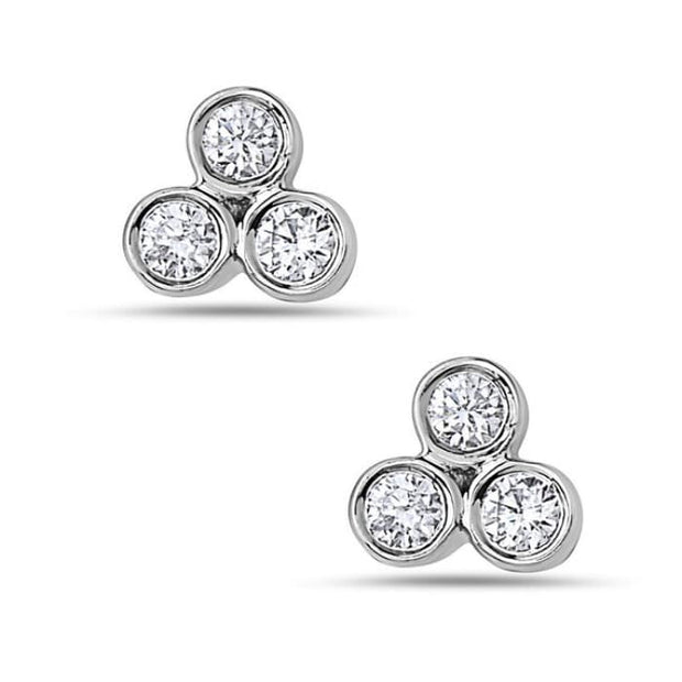 Three Diamond Cluster Stud Earrings
