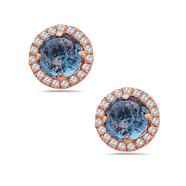 Blue Topaz/Diamond Halo Stud Earrings