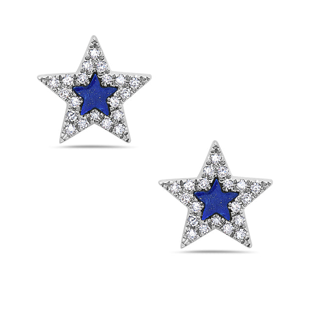 Diamond/Lapis Star Stud Earrings