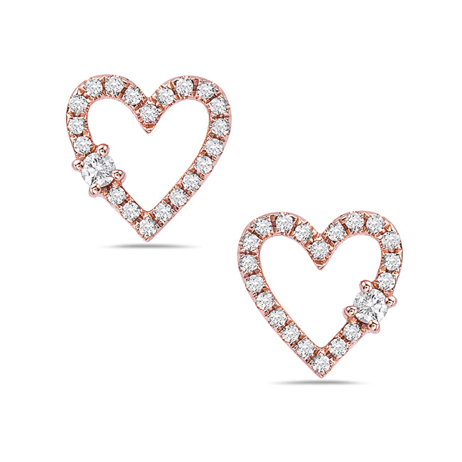 Rose Gold Open Heart Diamond Earrings