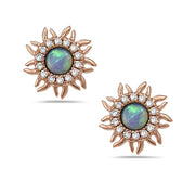 Opal and Diamond Sunburst Stud Earrings