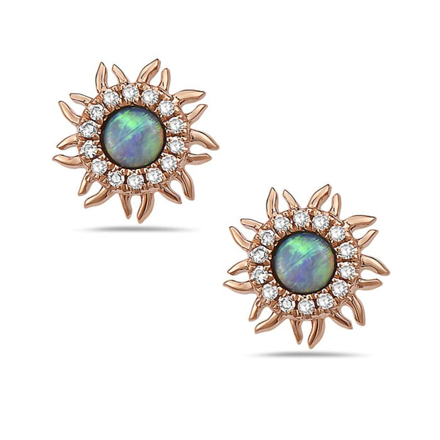 Opal and Diamond Sunburst Stud Earrings
