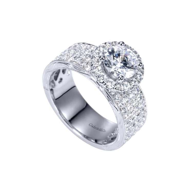 Wide Halo Diamond Engagement Ring