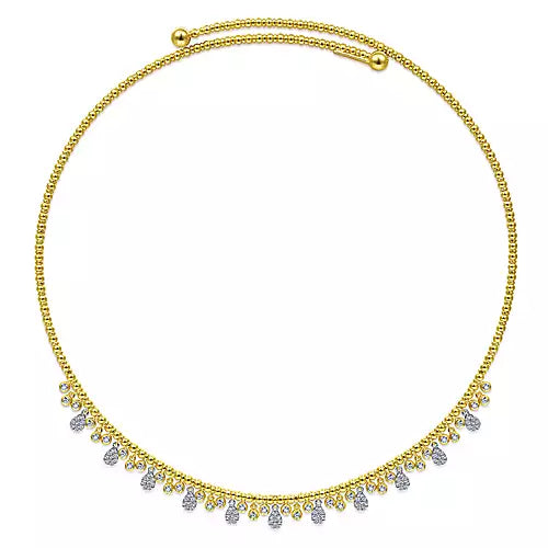 Flexible Beaded Collar Necklace with Diamond Pave` Drops