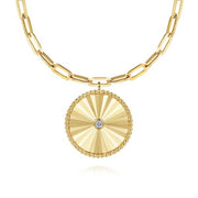 Textured Gold Medallion Paperclip Necklace
