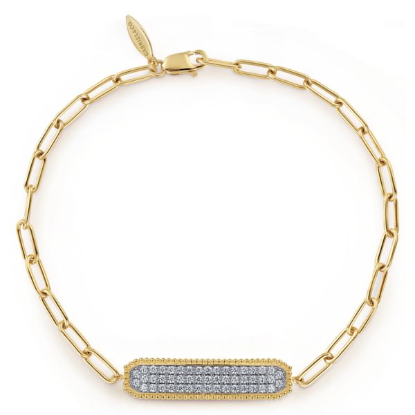 Diamond Pave` Bar on a Paperclip Chain Bracelet