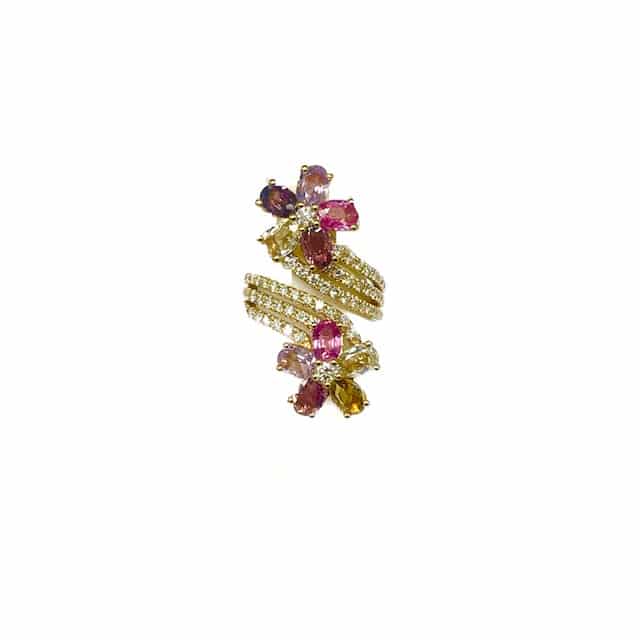 Pink Gemstone and Diamond Flower Ring