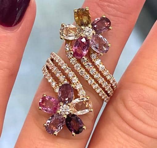 Pink Gemstone and Diamond Flower Ring