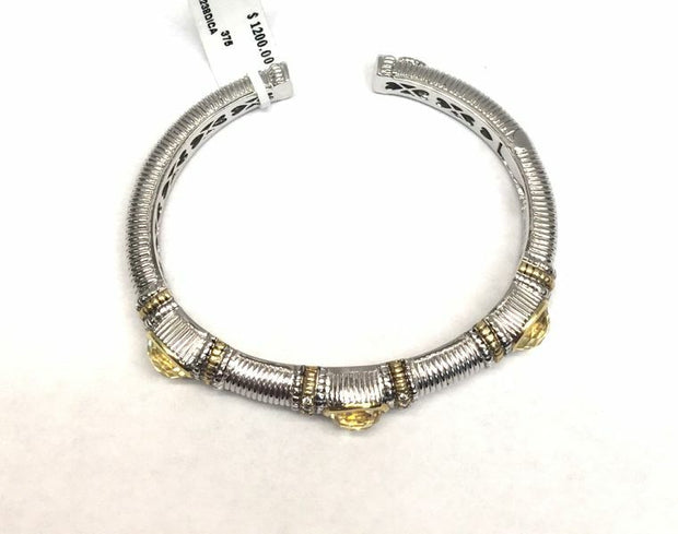 Judith Ripka Triple Oval Canary Quartz &amp; Diamond Cuff Bracelet 925/18K