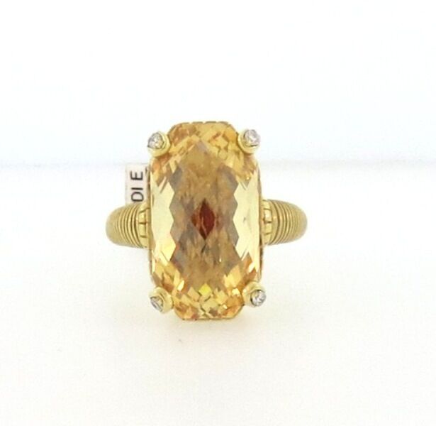 Judith Ripka18K Gold/ Diamond/Canary Quartz Ring