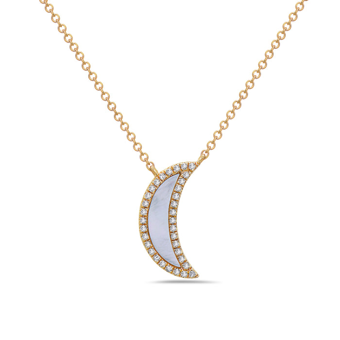 Diamond and Mother of Pearl Moon Pendant Necklace