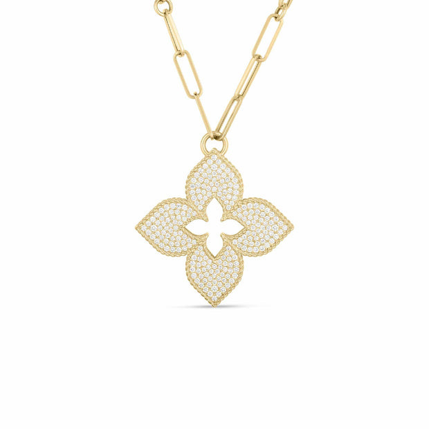 Venetian Princess Pave` Flower on a Paperclip Chain