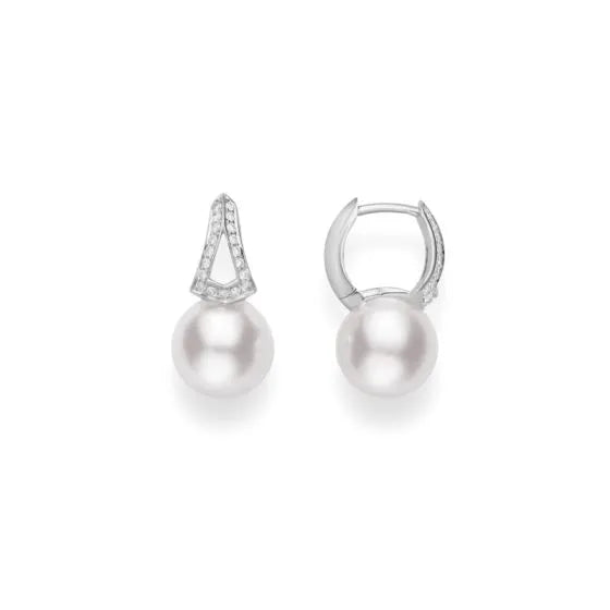Mikimoto Akoya Cultured Pearl and Diamond Earrings