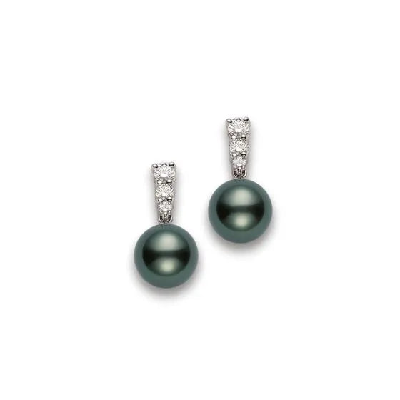 Mikimoto Black South Sea Pearl and Diamond Earrings