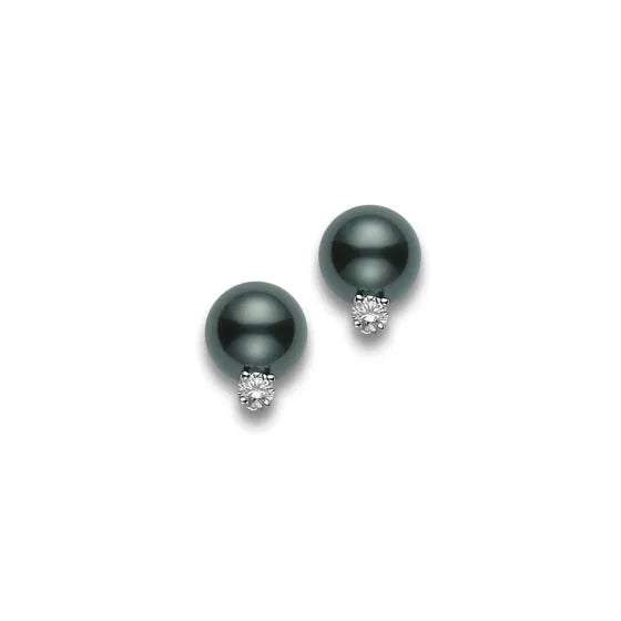 Mikimoto Black South Sea Stud Earrings with Diamonds
